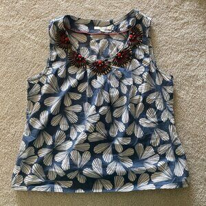 Boden sz 12 Blue Heart Sleeveless Top Wooden Bead Sequin Orange Embellished Tank